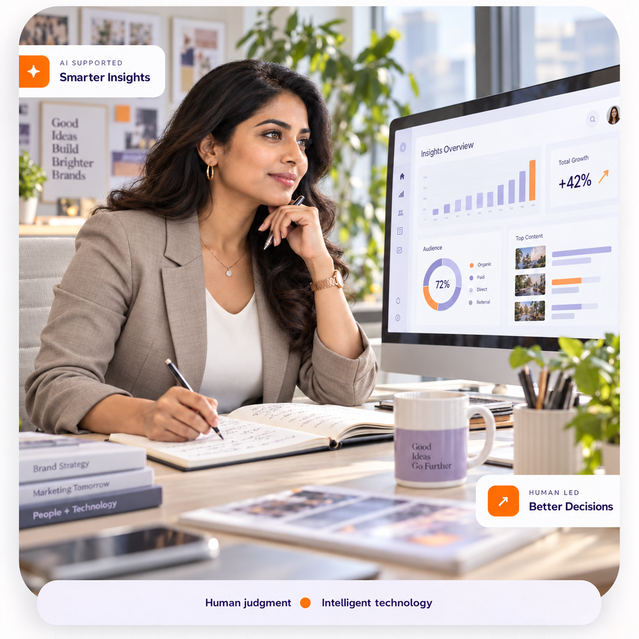 Human marketing creativity supported by AI-powered audience and campaign insights